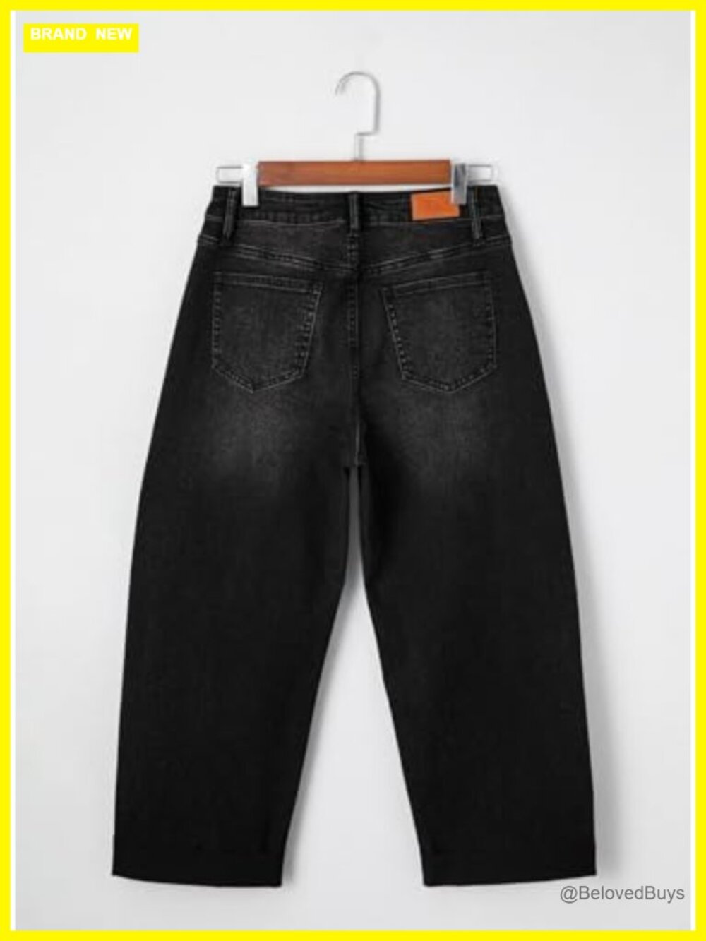 High Waisted Wide Leg Barrel Jeans Raw Rolled Hem Cropped Ankle Denim Pants - Picture 5 of 6